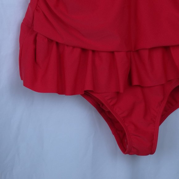 Red Ruffle One Piece Swimsuit - Picture 3 of 4
